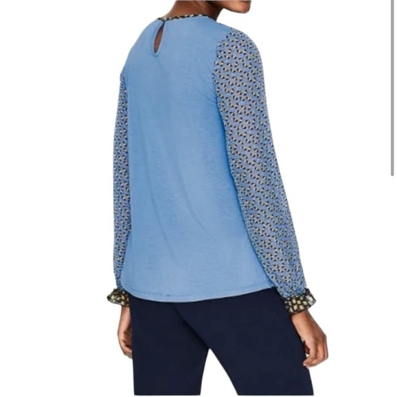 Boden Blue Floral Long sleeve Chiffon Ruffle Blouse Size 2 - Picture 3 of 13